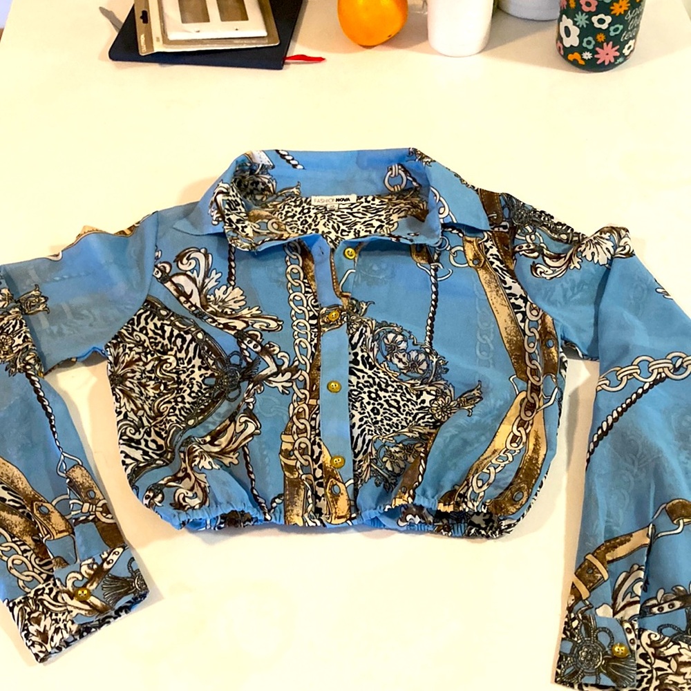 Fashion Nova long sleeve button down crop top